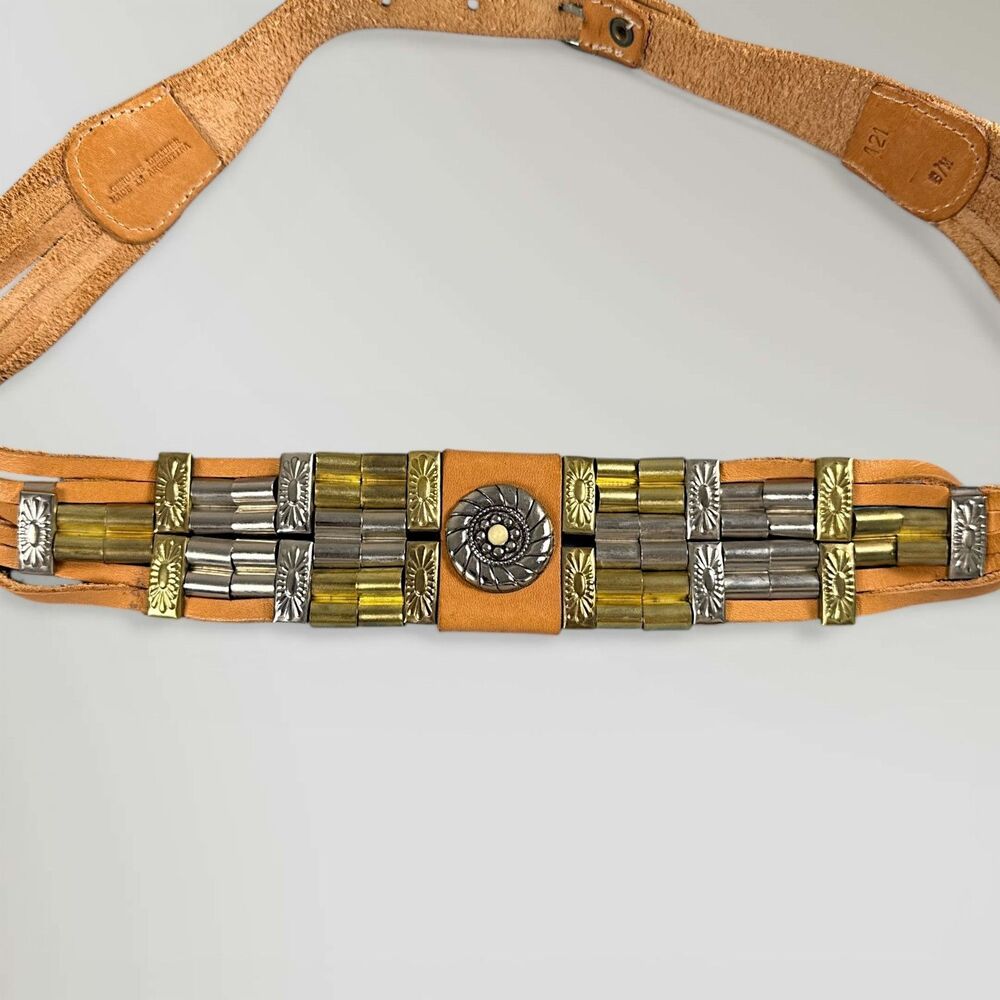 Vintage Western Concho Belt Argentina Leather S/M Boho Y2K Metal Stud Waist Belt - Picture 2 of 7